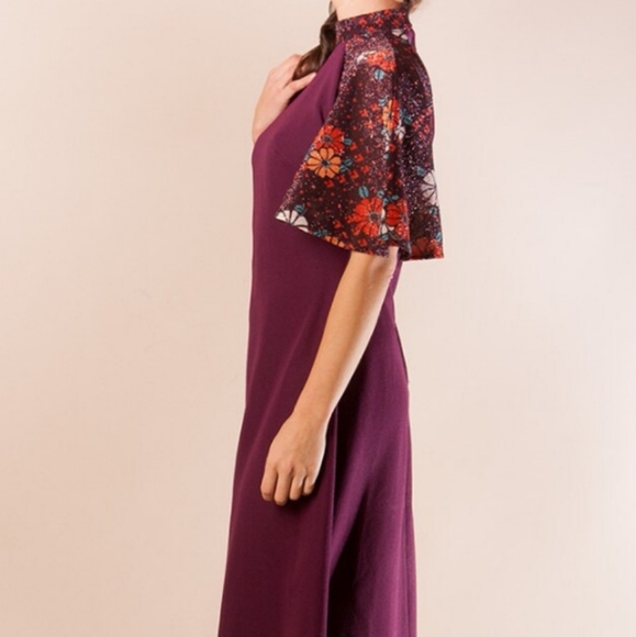 1970s floral lurex flutter sleeve maxi - Picture 3 of 4